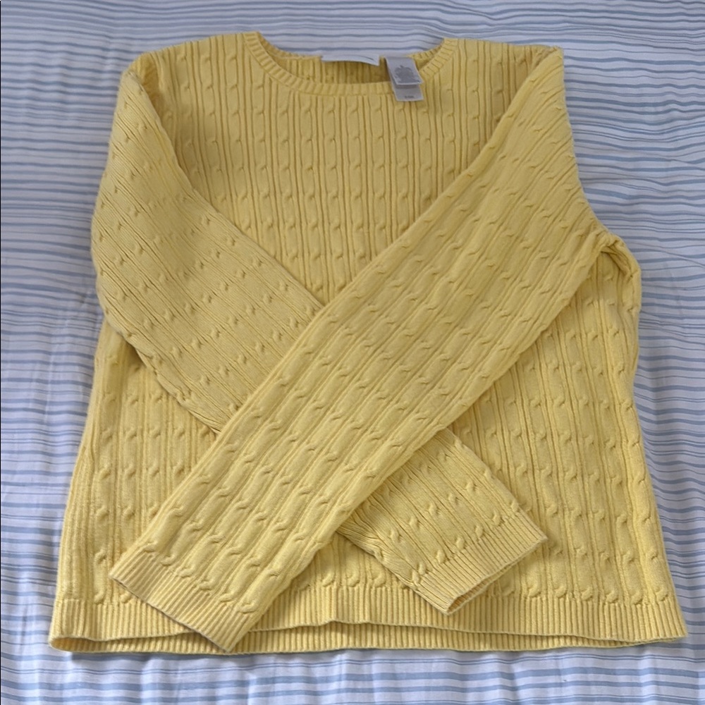 Liz Claiborne Yellow Crew Neck Cable Knit Sweater